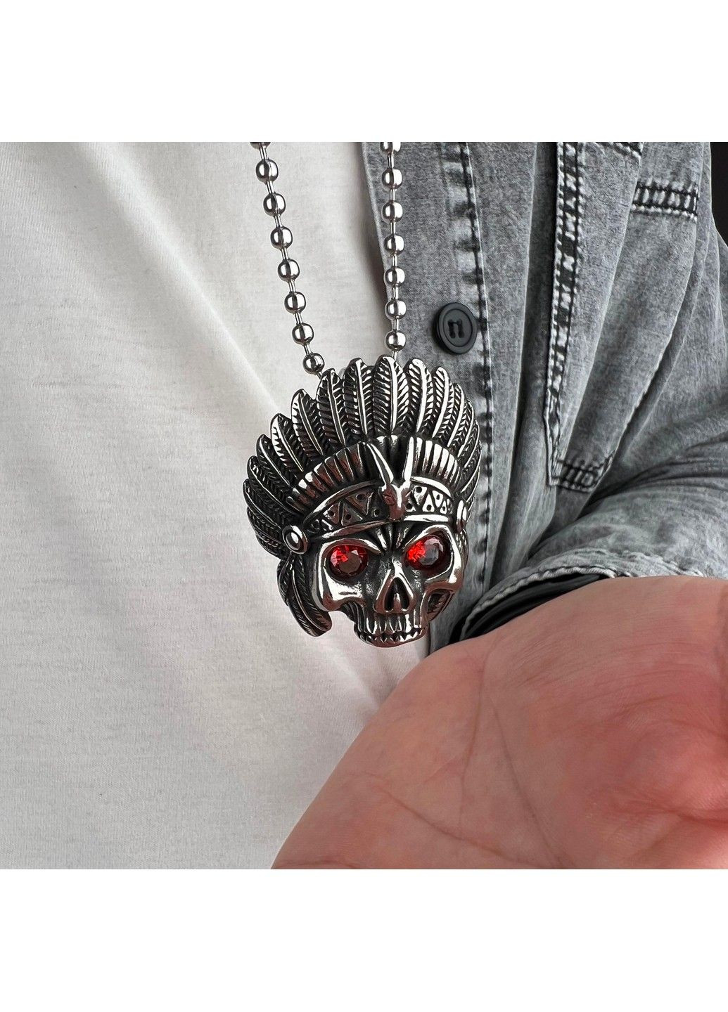 Готический панк кулон череп красные камни из медицинской стали PS-123 No Brand (299340337)