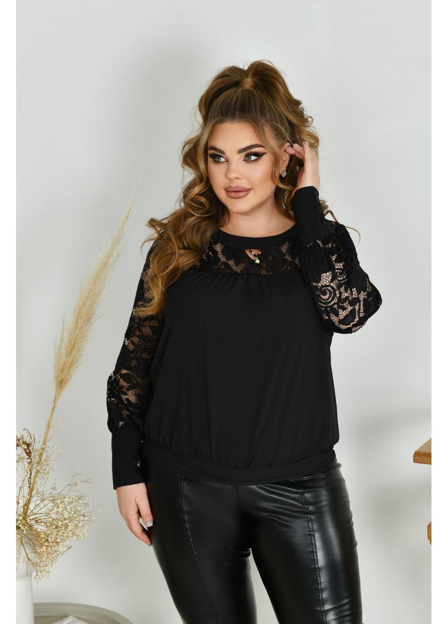 Чорна блуза жіноча елегантна великих розмірів No Brand