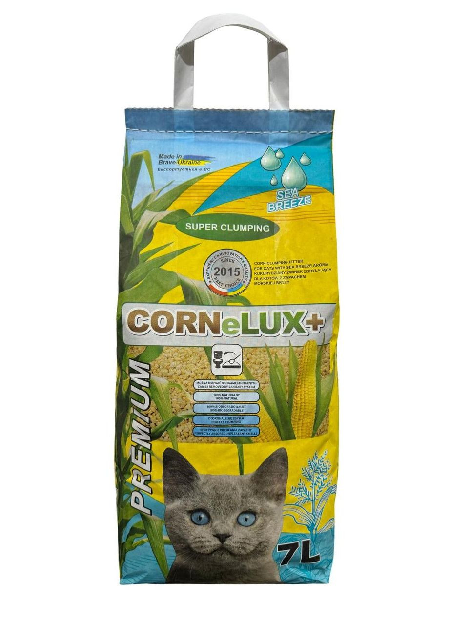 Кукурудзяний наповнювач для котів CORNELUX+ SUPER CLUMPING SEA BREEZE морська свіжість, 7л/4.2 кг Resun (311301183)