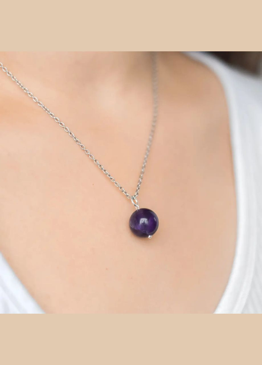 натуральний камінь Аметист d-14мм на ланцюжку нержавіюча сталь L-45-50см No Brand Кулон (316324018)