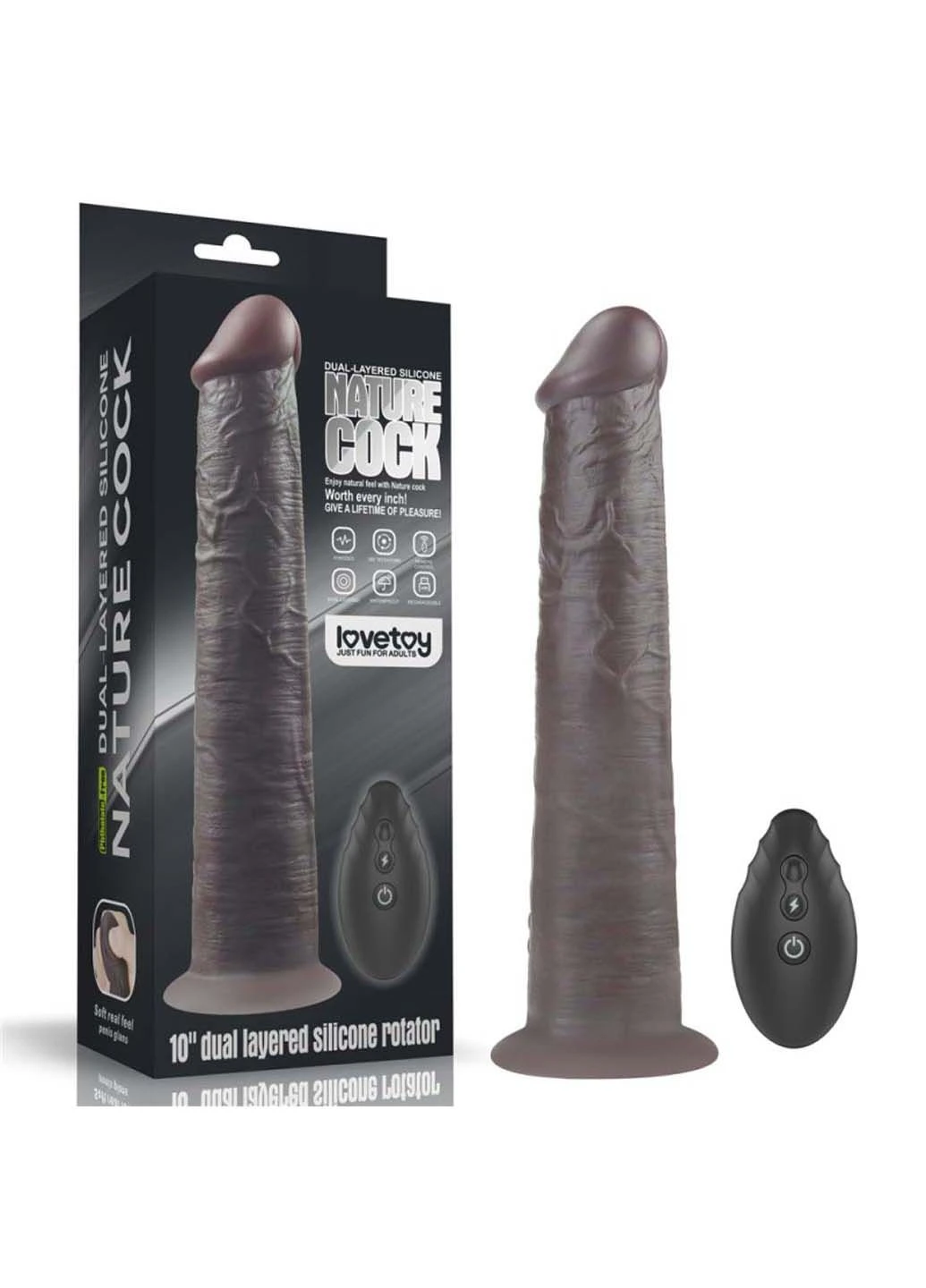 Двошаровий вібратор на присосці Dual Layered Platinum Silicone Rotator Black 10.0 Lovetoy (305570637)