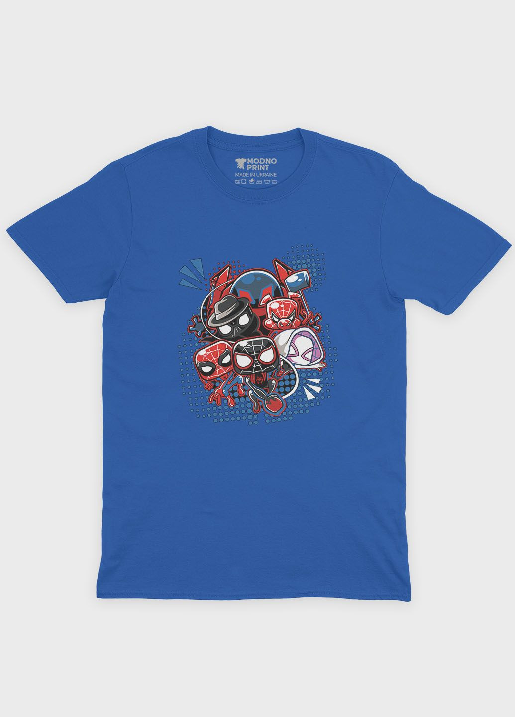 Синяя демисезонная футболка для мальчика с принтом супергероя - человек-паук (ts001-1-brr-006-014-023-b) Modno