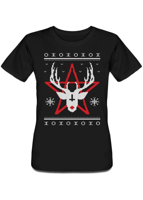 Женская новогодняя футболка Satan's Reindeer (чёрная) Fat Cat - (283036609)