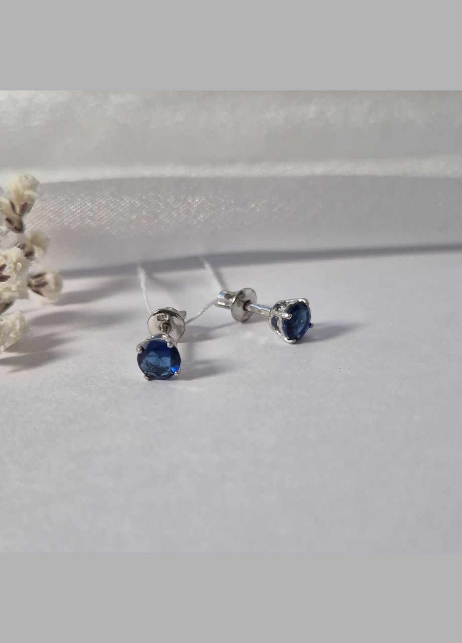 Серебряные серьги гвоздики на закрутках с Синим камнем 5 мм серебро 925 пробы Родированное 72236с 1.01г No Brand (306741942)