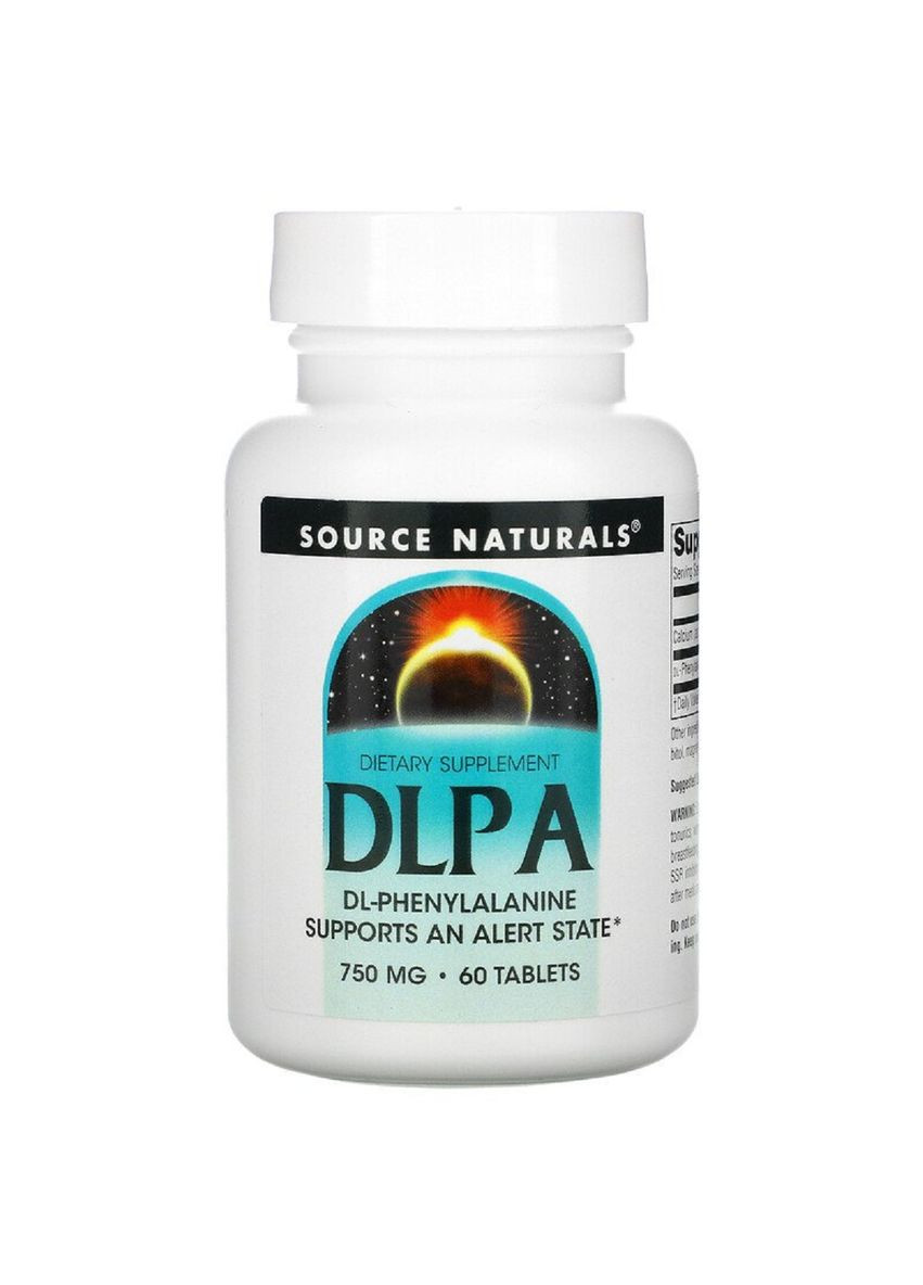 DLPA (фенилаланин) 750мг, 60 таблеток Source Naturals (326054519)