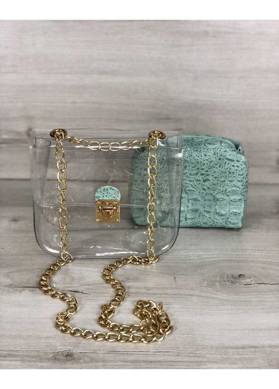 Женская сумка кросс-боди с прозрачным дизайном сумки и косметичкой в комплекте мятного цвета «Селена» WeLassie (364963466)