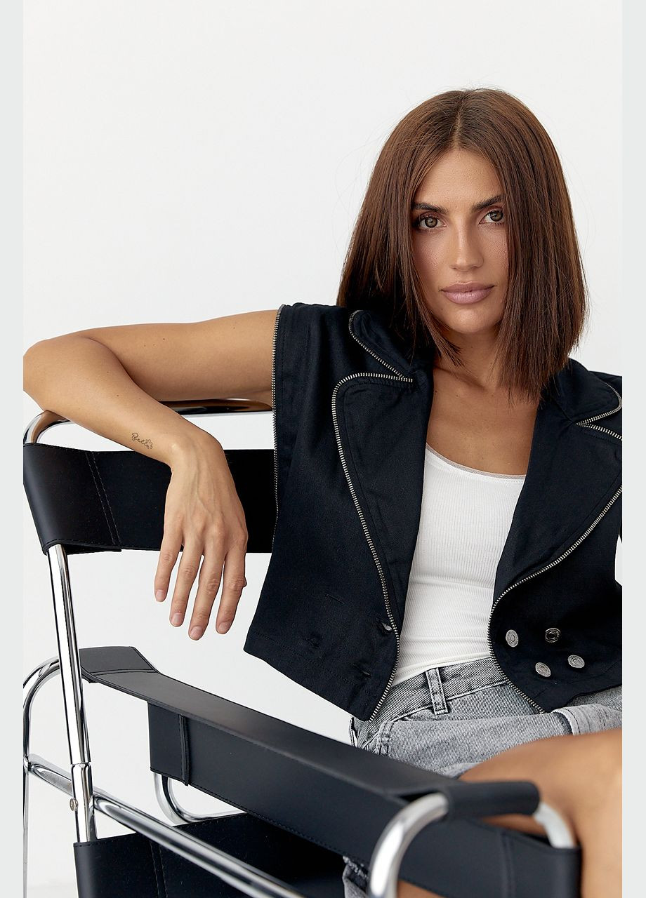 Короткий котоновый жилет украшен молниями Lurex (343277212)