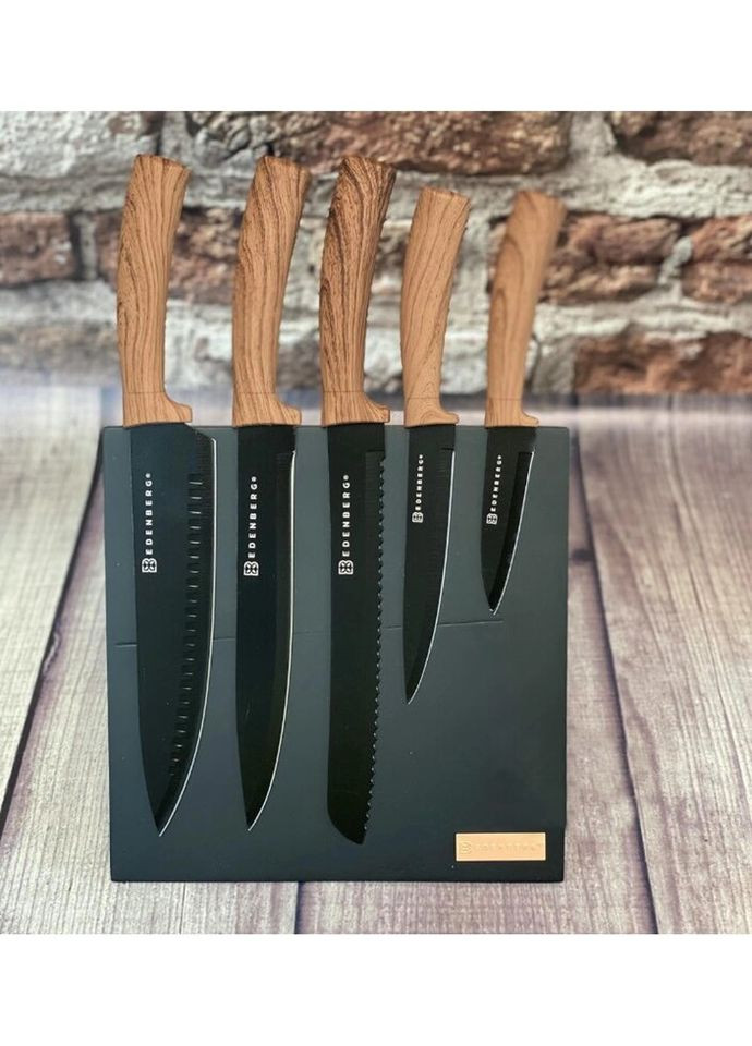 Набір кухонних ножів EB-11007-Brown 6 предметів коричневий Edenberg комбінований,