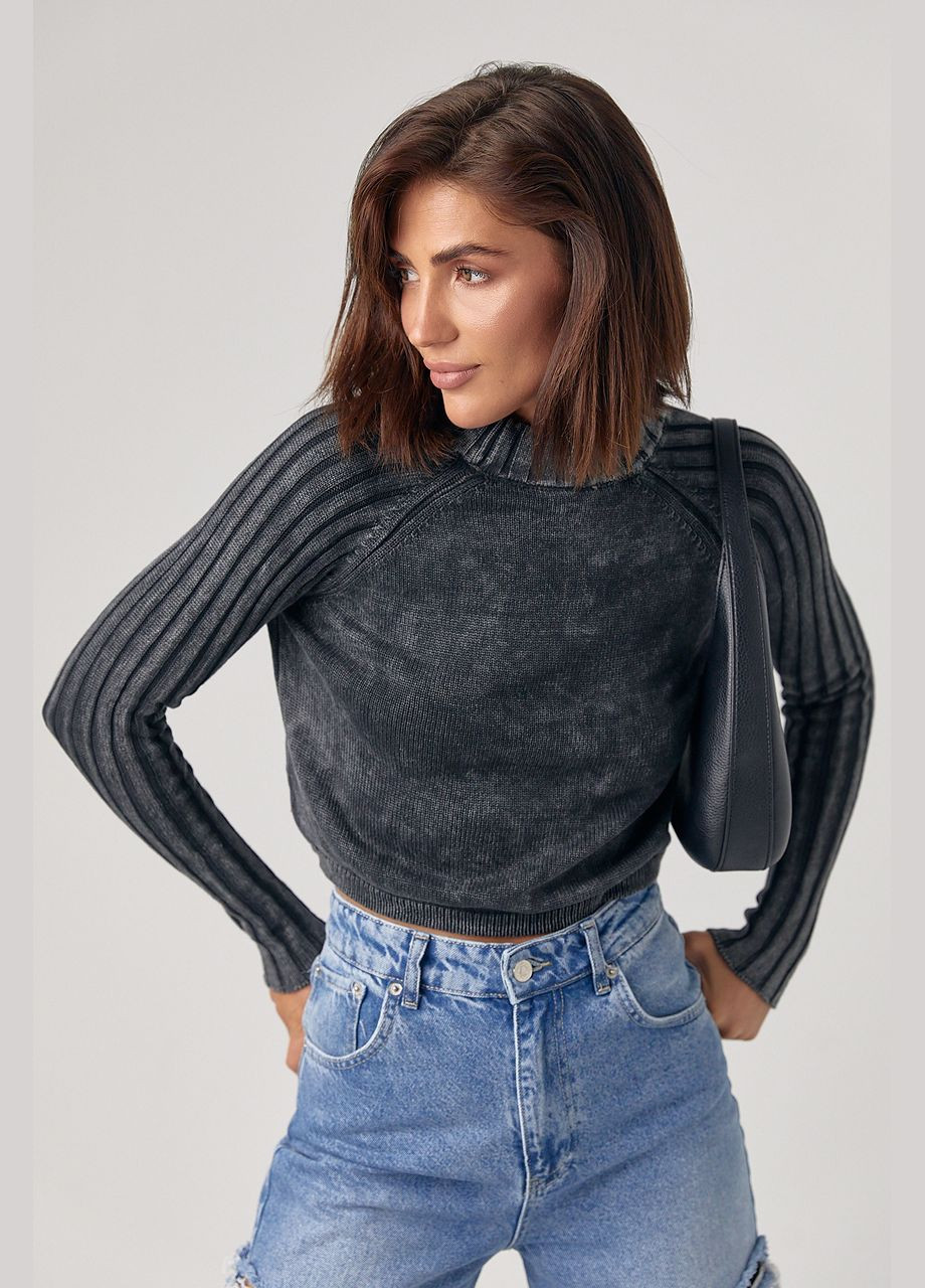 Чорний демісезонний короткий жіночий светр у техніці тай-дай - сірий колір, one size (sku_241116) No Brand