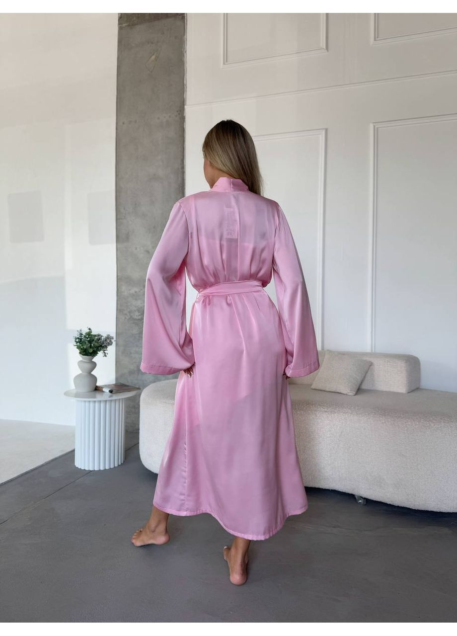 Рожева шовковий комплект - нічна сорочка і халат Osoblyva
