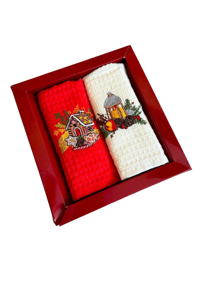 Набір 2 вафельних рушників Nilteks кухонні 40х60 см gingerbread house різнобарвний TC303376108 TURComFor новорічний комбінований