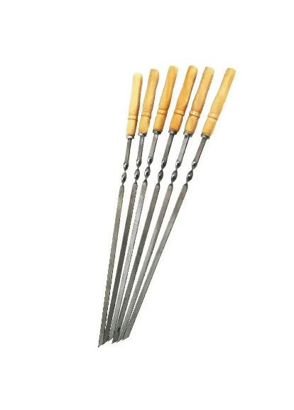 Универсальные шампура с деревянными не лакированными ручками 6 шт из нержавеющей стали Коричневые A-Plus (331183943)