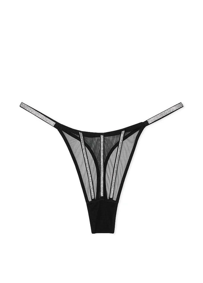 Трусики-стринги женские люксовые со стразами Sheer Shine Thong Panty черные Victoria's Secret (315028255)