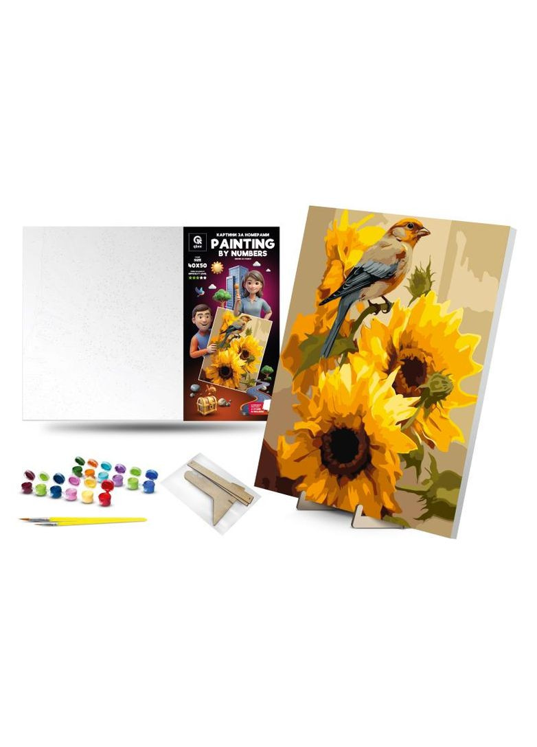 Набір для розпису по номерах 40х50 см QB900-032 "Зяблик на соняху" з дерев'яною підставкою qbee (368709390)