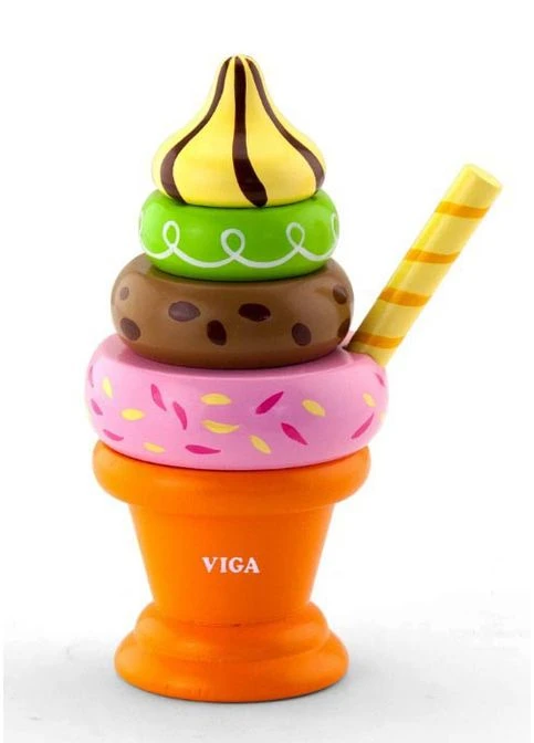 Пірамідка Морозиво Toys 51322 Помаранчевий дерев'яна іграшка Viga (317619366)