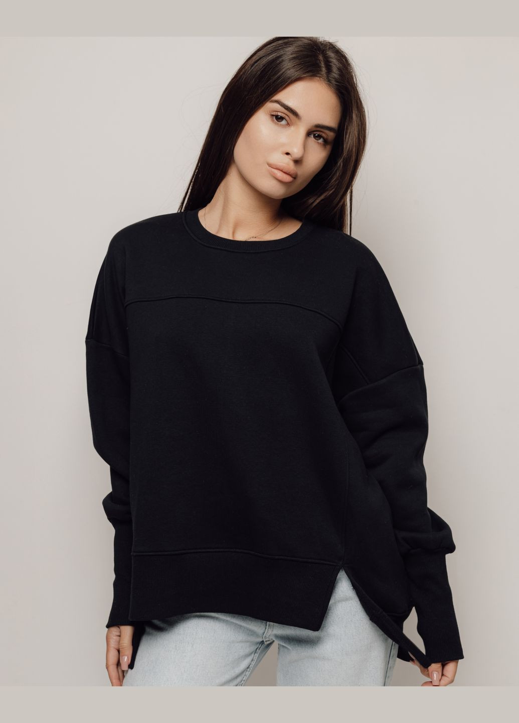Черный свитшот женский оверсайз Dilvin без декора (315069782)