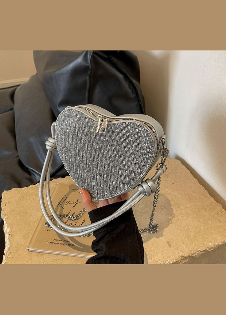 Женская сумка 9032 кросс-боди Сердце серебряная No Brand (326487646)