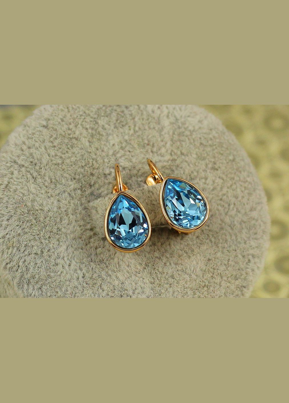Серьги Сваровски обет с голубыми камнями 1,5 см золотистые Xuping Jewelry (329153753)