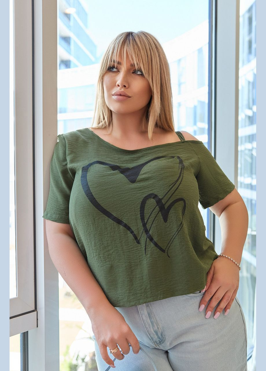 Хакі літня блузка з відкритим плечем Fashion Girl