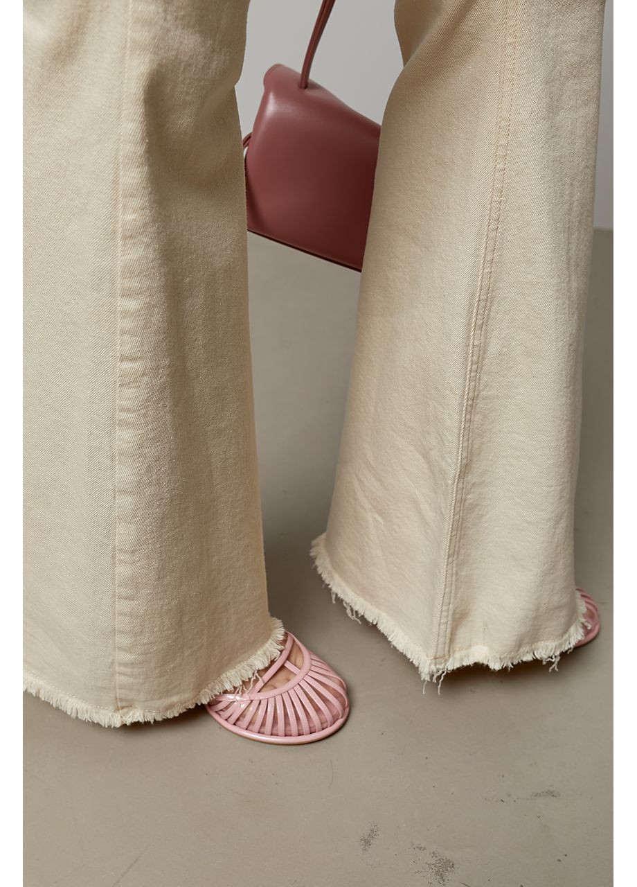 Стильні джинси-кліш з бахромою знизу - бежевий колір Lurex - (388092964)