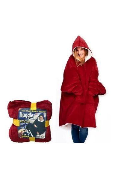 Толстовка плед с капюшоном и рукавами Huggle Hoodie one size красный No Brand (365062263)