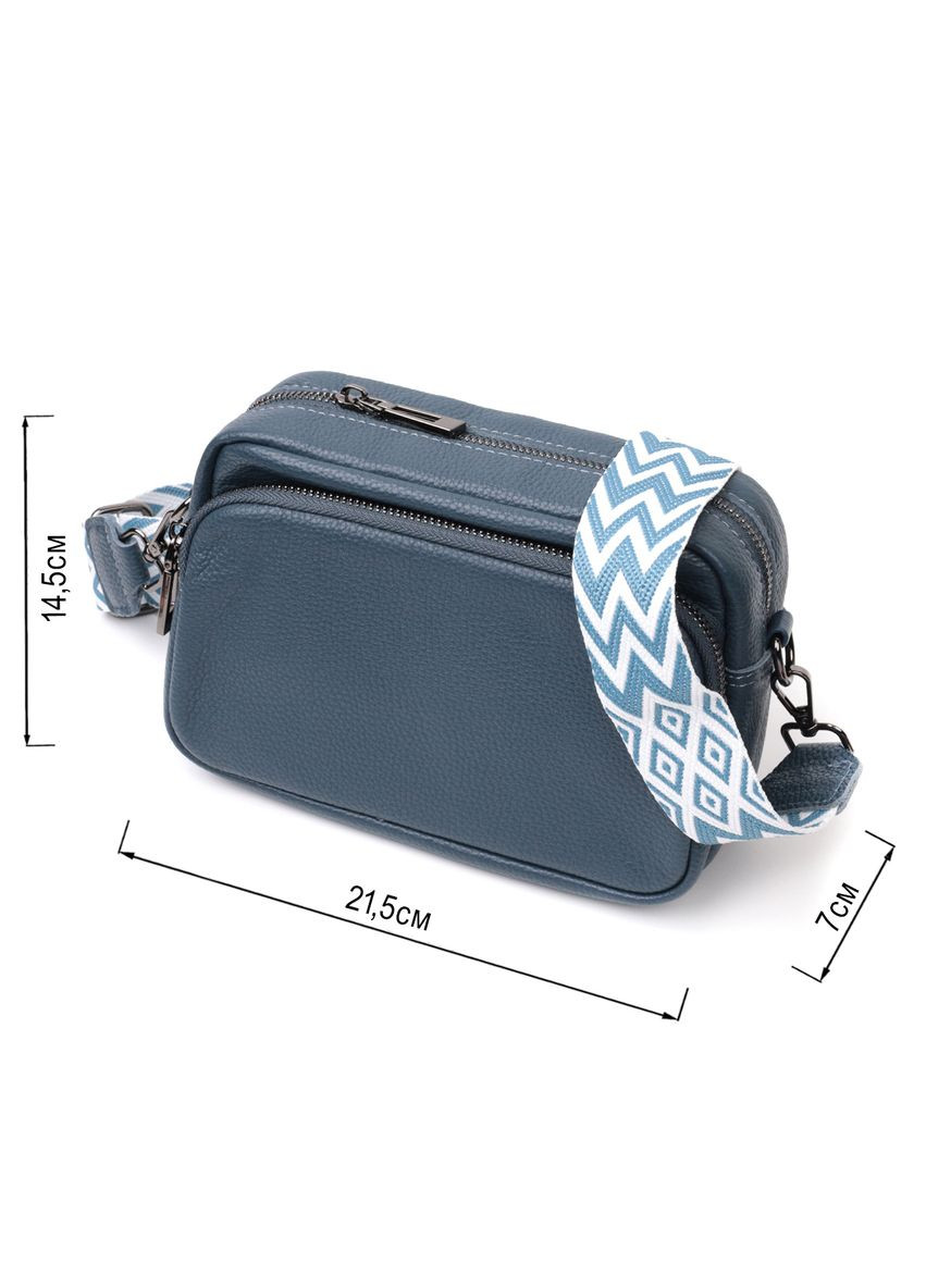 Интересная женская сумка кросс-боди из натуральной кожи синяя 22297 Vintage (329197987)