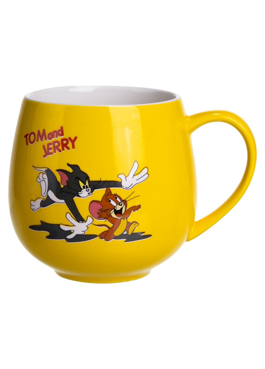 Святкова порцелянова чашка "Веселі Герої" 400 мл, Кружка дитяча із порцеляни на подарунок Жовта FM-13TJB Yiwu (371346042)