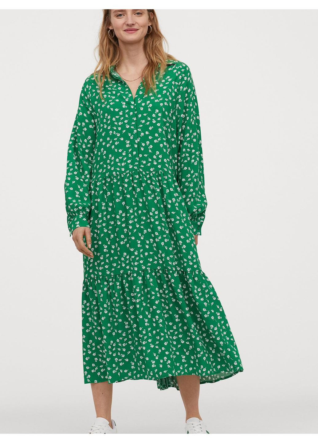 Зеленое платье H&M с цветочным принтом