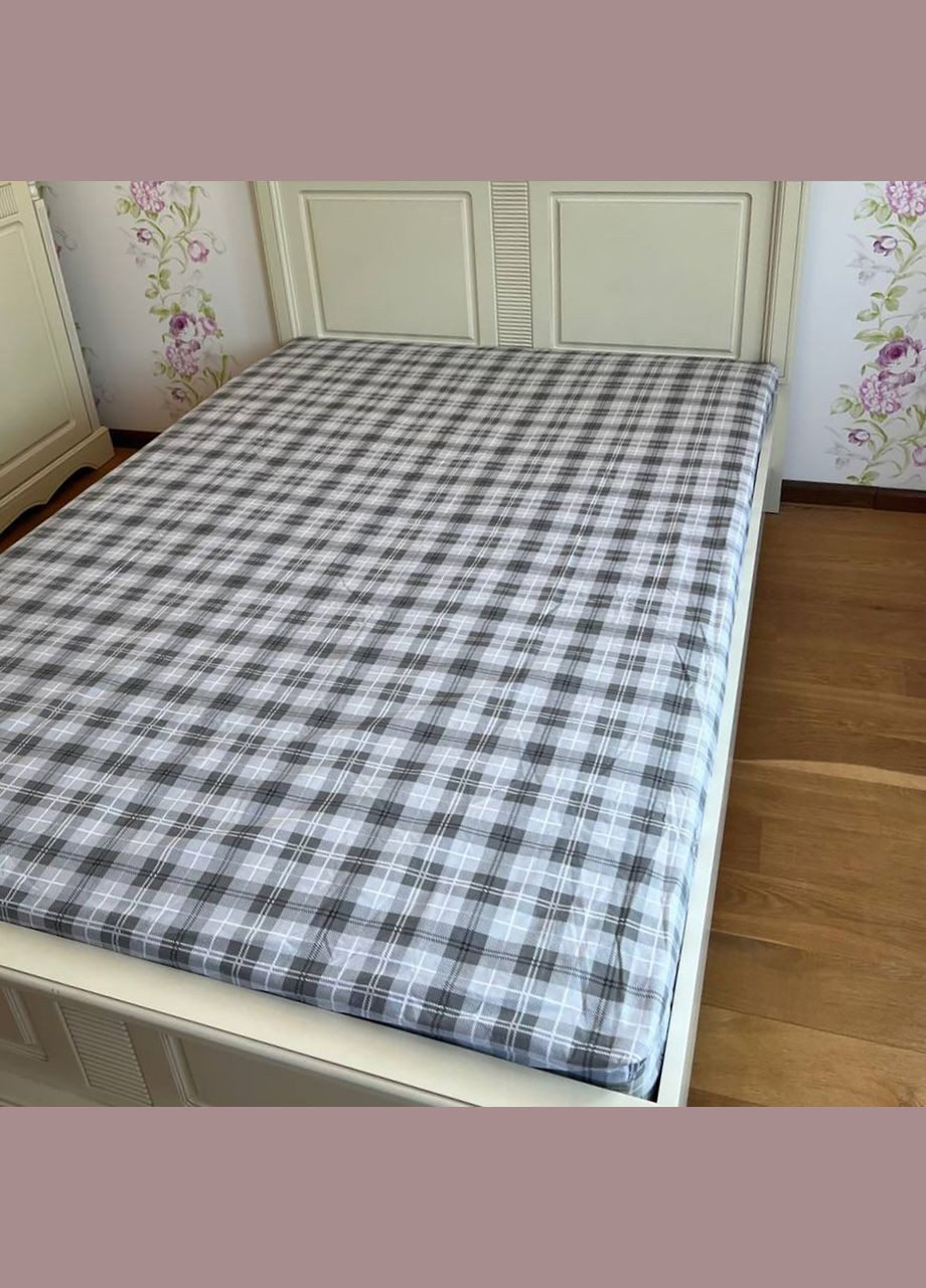 Простирадло на резинці 140х200 сіре Клітинка Бязь Голд PR367 Ananasko (346497417)