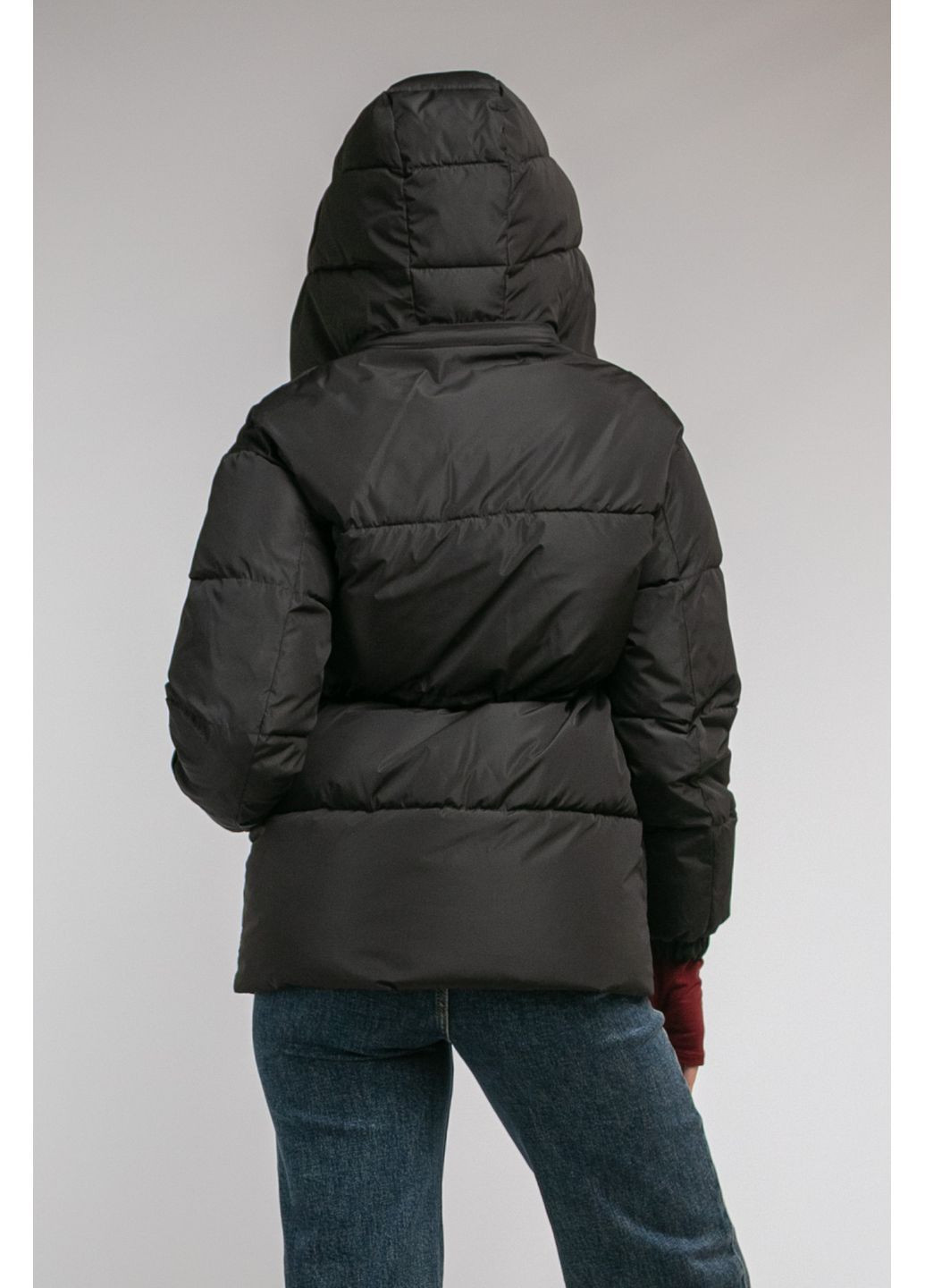 Чорна куртка зимова подовжена на затяжках ds CHICLY