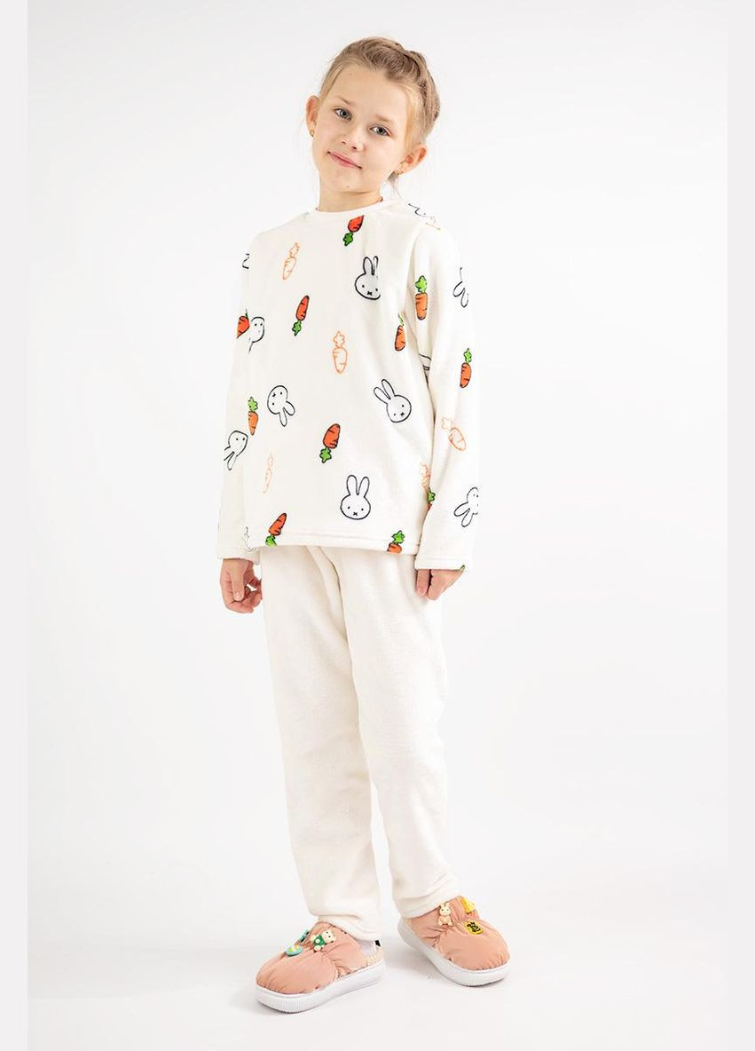 Молочна зимня тепла піжама для дівчинки зайка (світшот+штани) світшот + брюки Україна