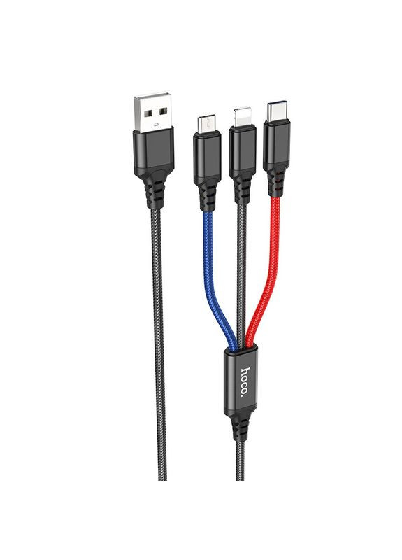 Кабель 3в1 Lightning/Micro-USB/Type-C 3-in-1 Combo X76 |1 м| Чорний Hoco (337350767)