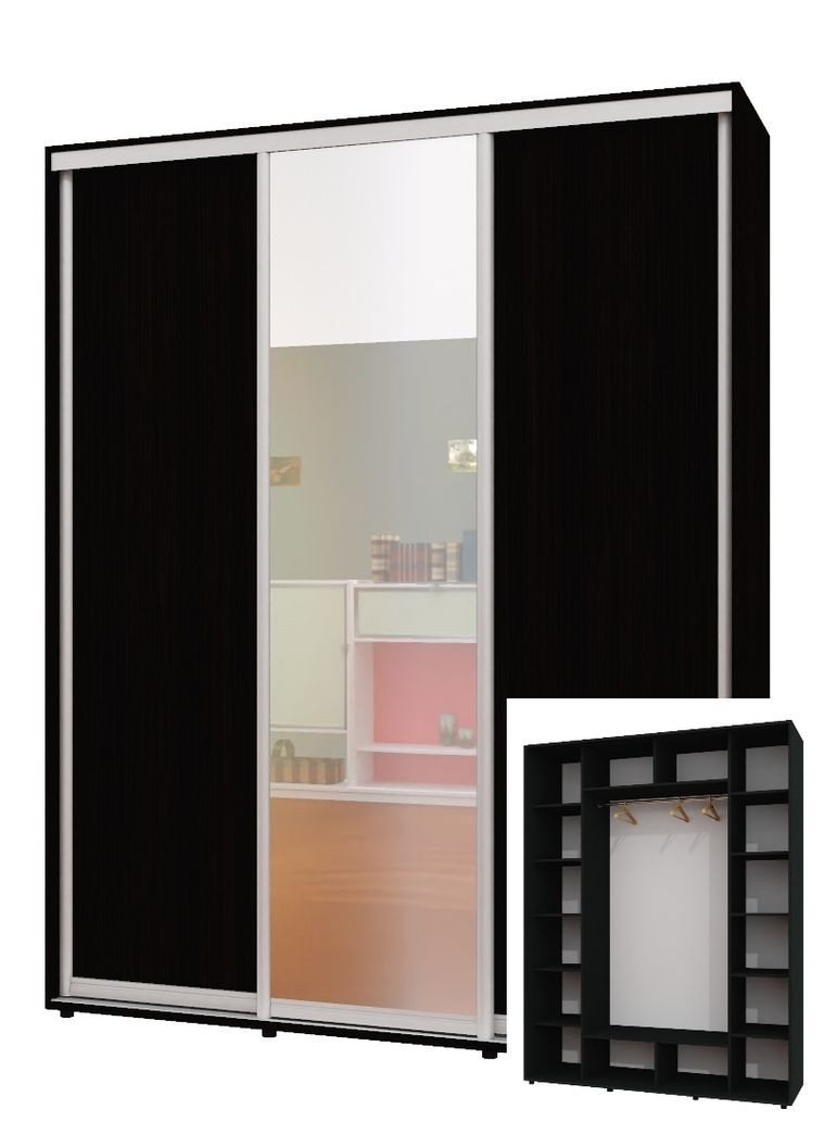 Шкаф-купе трехдверный 200*60*250 см Венге магия 3 двери ДСП + Зеркало + ДСП ШК-05 Алекса (360435084)