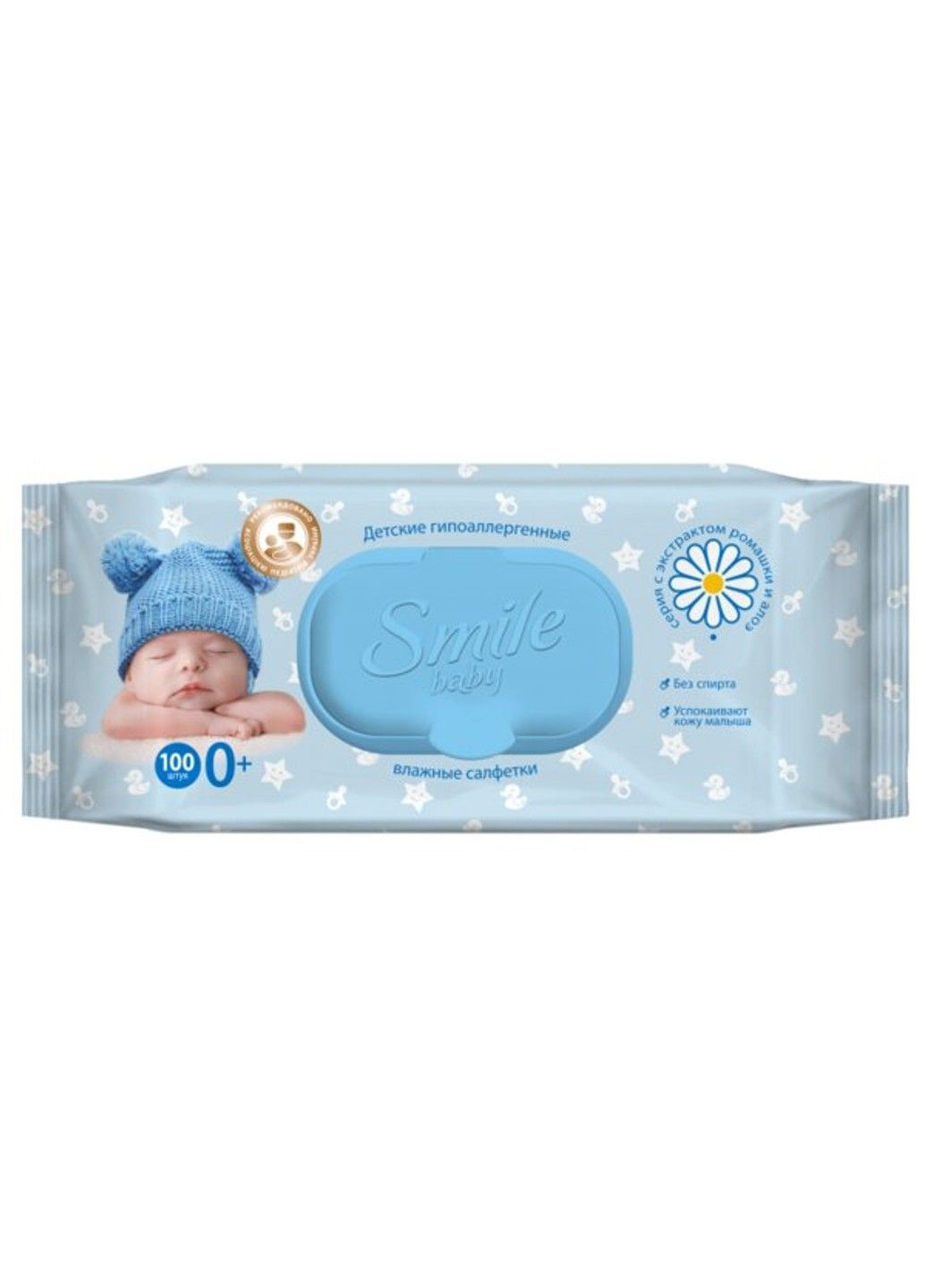 Влажные салфетки Baby с экстрактом ромашки и алоэ, 100 шт Smile (294091381)