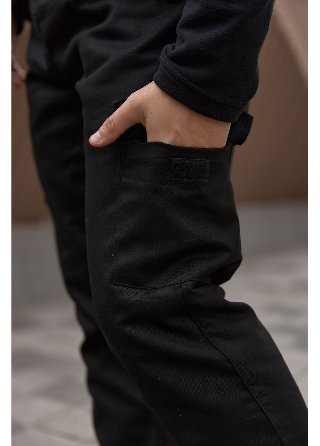 Чоловічі штани карго на флісі, чорні, з накладними кишенями, S Intruder (372111570)