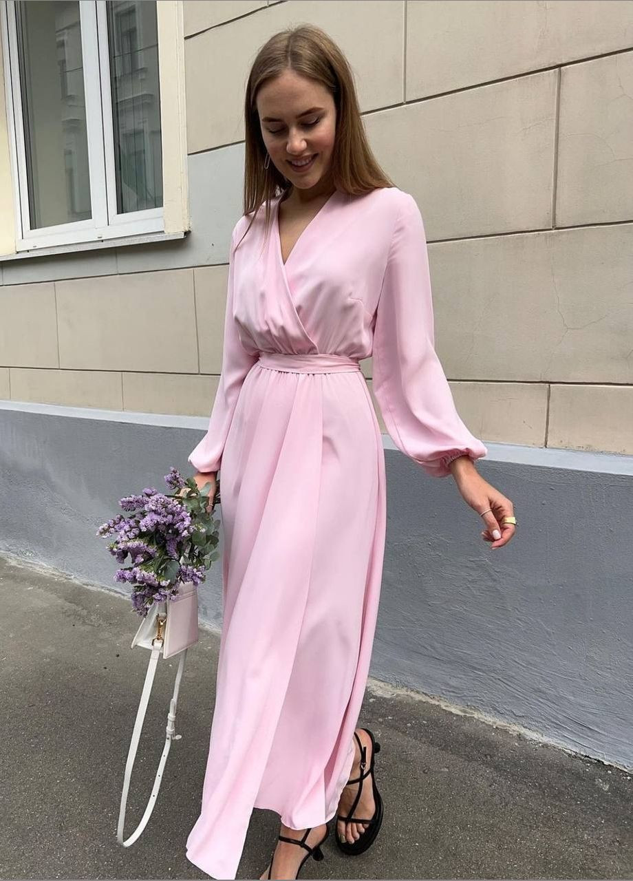 Розовое повседневный, праздничный, вечернее платье весна софт на запах SAVOY BRAND однотонное