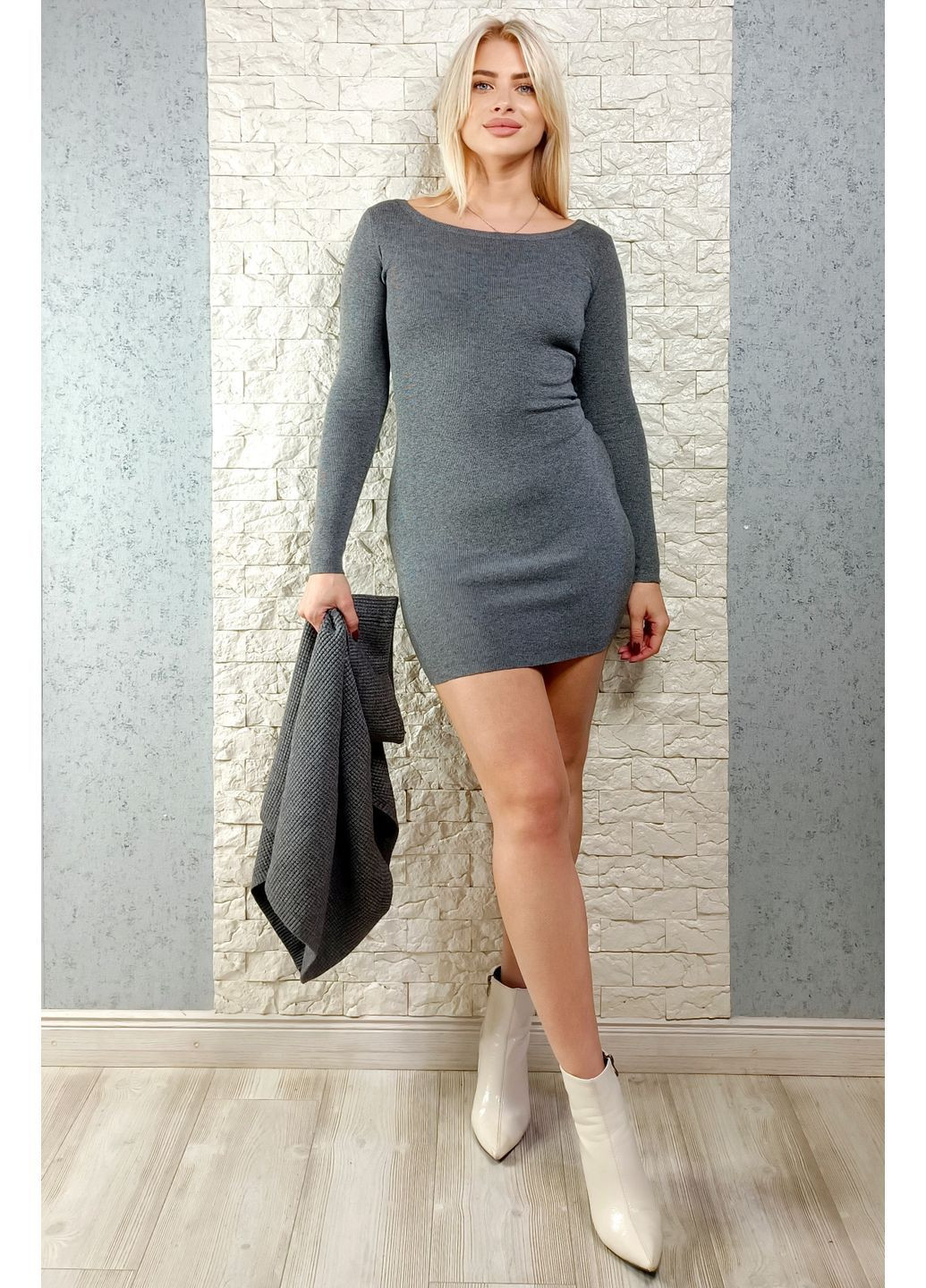 Сірий зимній комплект (сукня, жилетка) MC Lorene