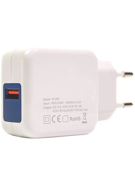 Сетевое зарядное устройство W-250 USB QC 3.0: 220V, 3A (SC230013) PowerPlant (322910052)