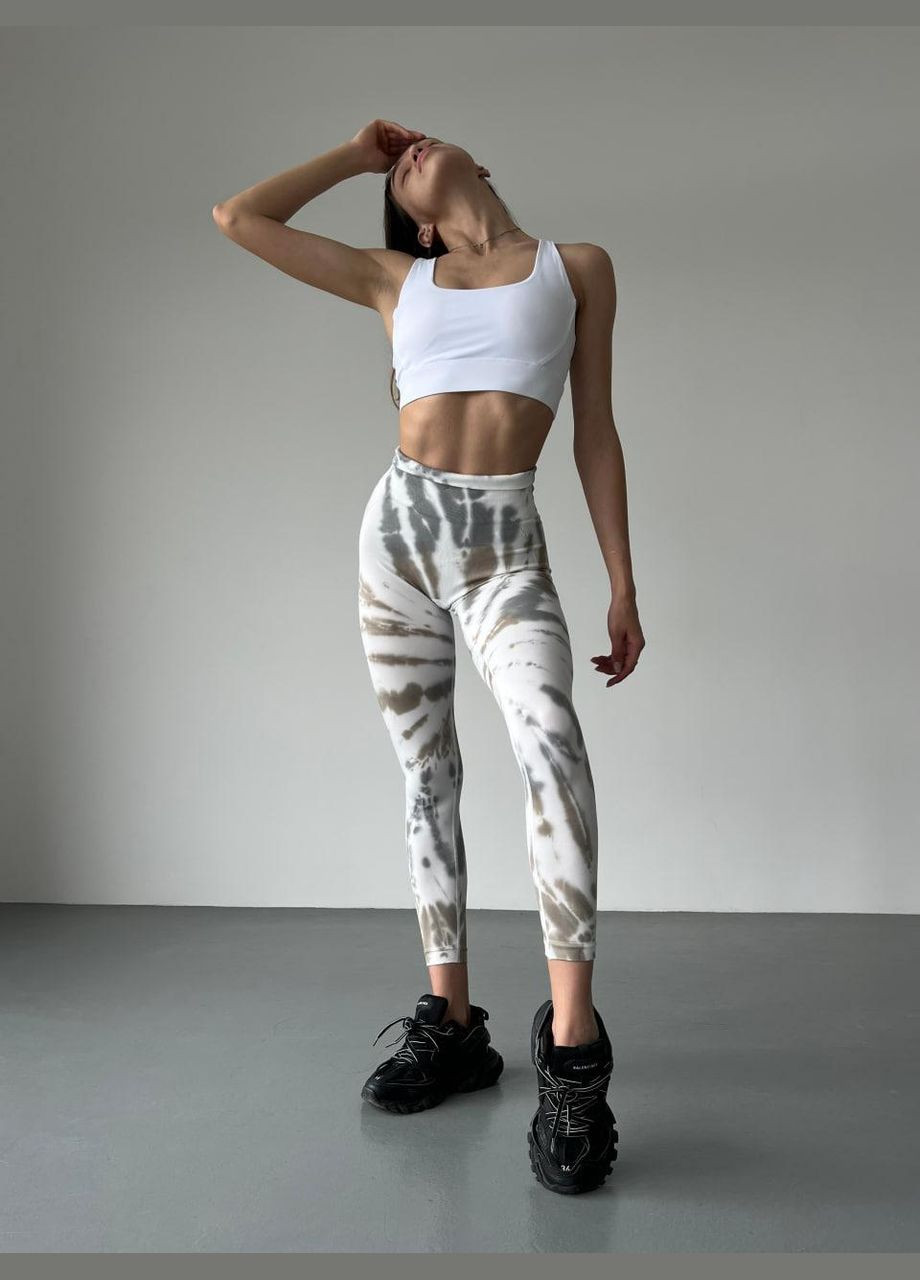 Легінси з мармуровим принтом, білий з сірим та коричневим, розмір L Trends (330757806)