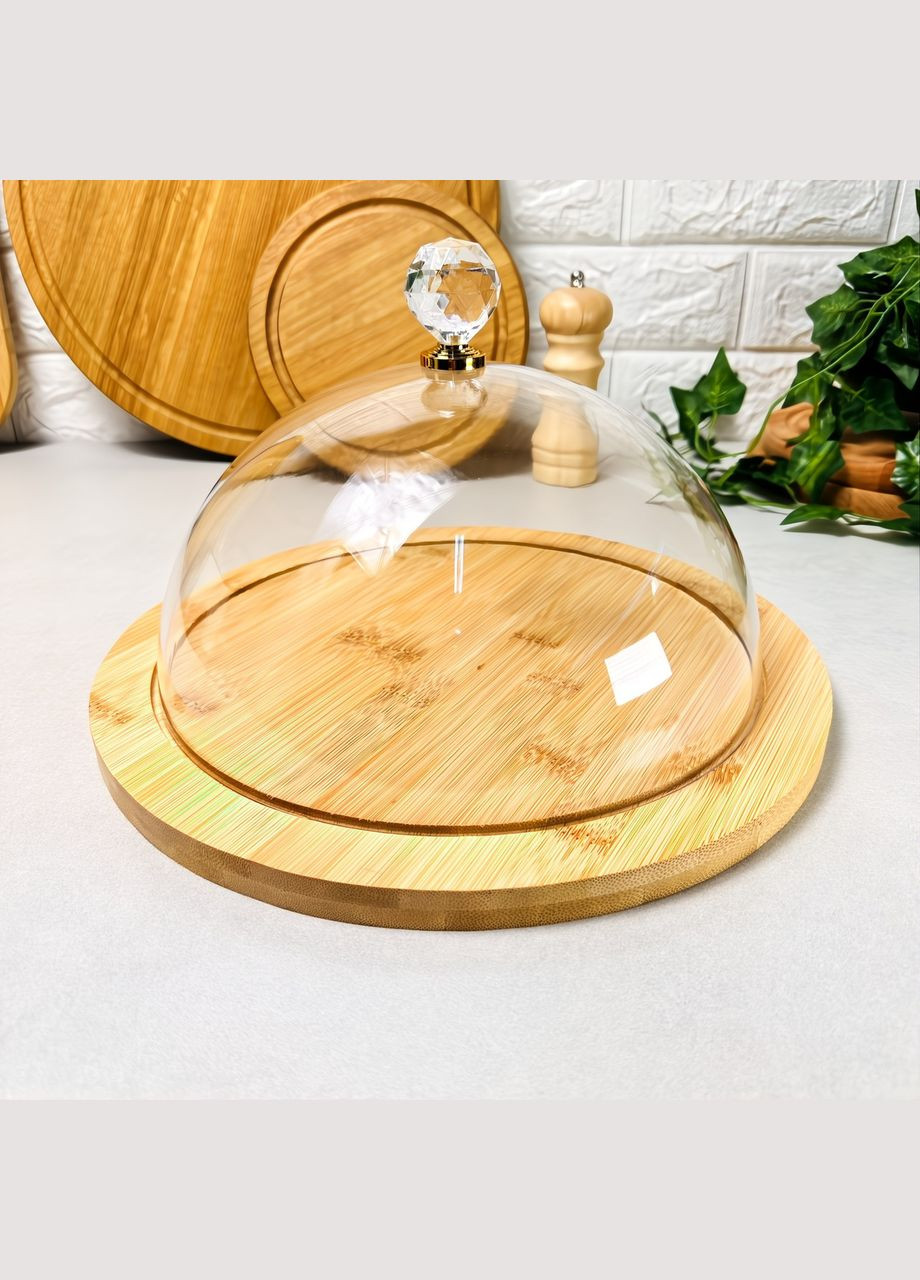 Бамбукове блюдо для десертів з купольною кришкою 30 см No Brand (303210062)