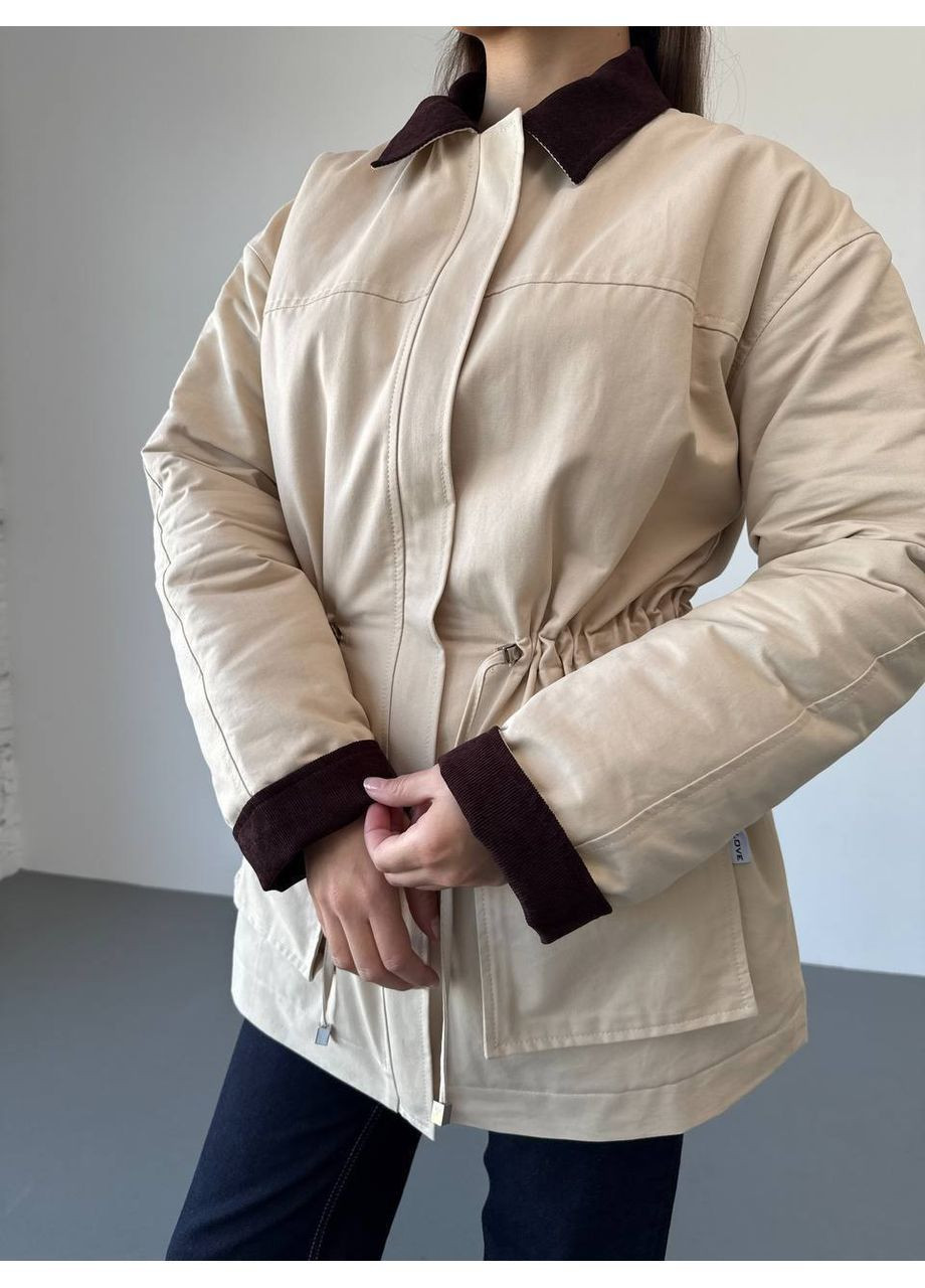 Бежева демісезонна жіноча куртка демісезонна подовженого крою MonCher