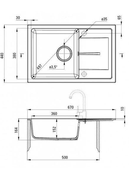 Кухонная мойка Leda 670х440х164 мм (ZRD_2113) Deante (332962123)