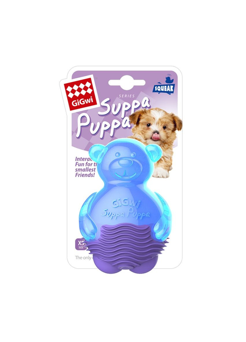 Іграшка для собак Ведмедик з пискавкою синій Suppa Puppa 9 см Блакитний (75035) GiGwi (279571974)