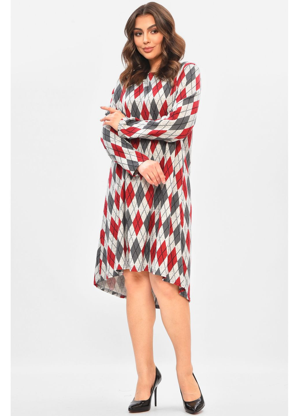 Серое повседневный платье женское серого цвета с принтом с баской Let's Shop с рисунком