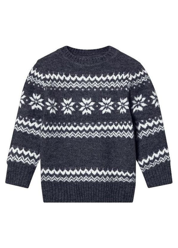 Синий зимний рождественский свитер снежинки. Lupilu
