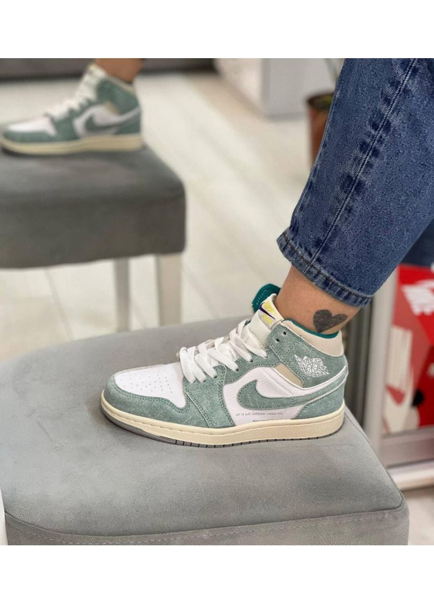Серые демисезонные кроссовки мужские nike air jordan 1 retro high blue-green white найк аир джордан No Brand