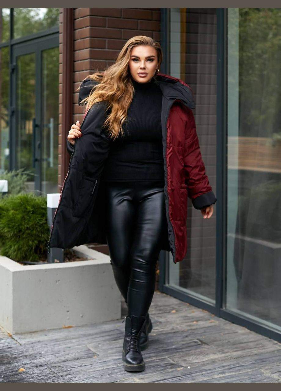 Бордовое демисезонное Женское пальто двустороннее No Brand