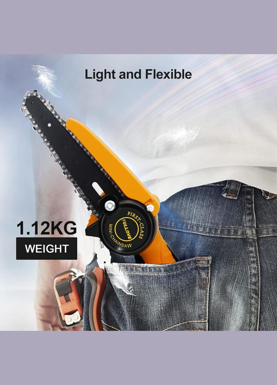 Акумуляторна бензопила FULLOVE, 6 дюймів, з 2 батареями і зарядним пристроєм, жовта No Brand (300657550)