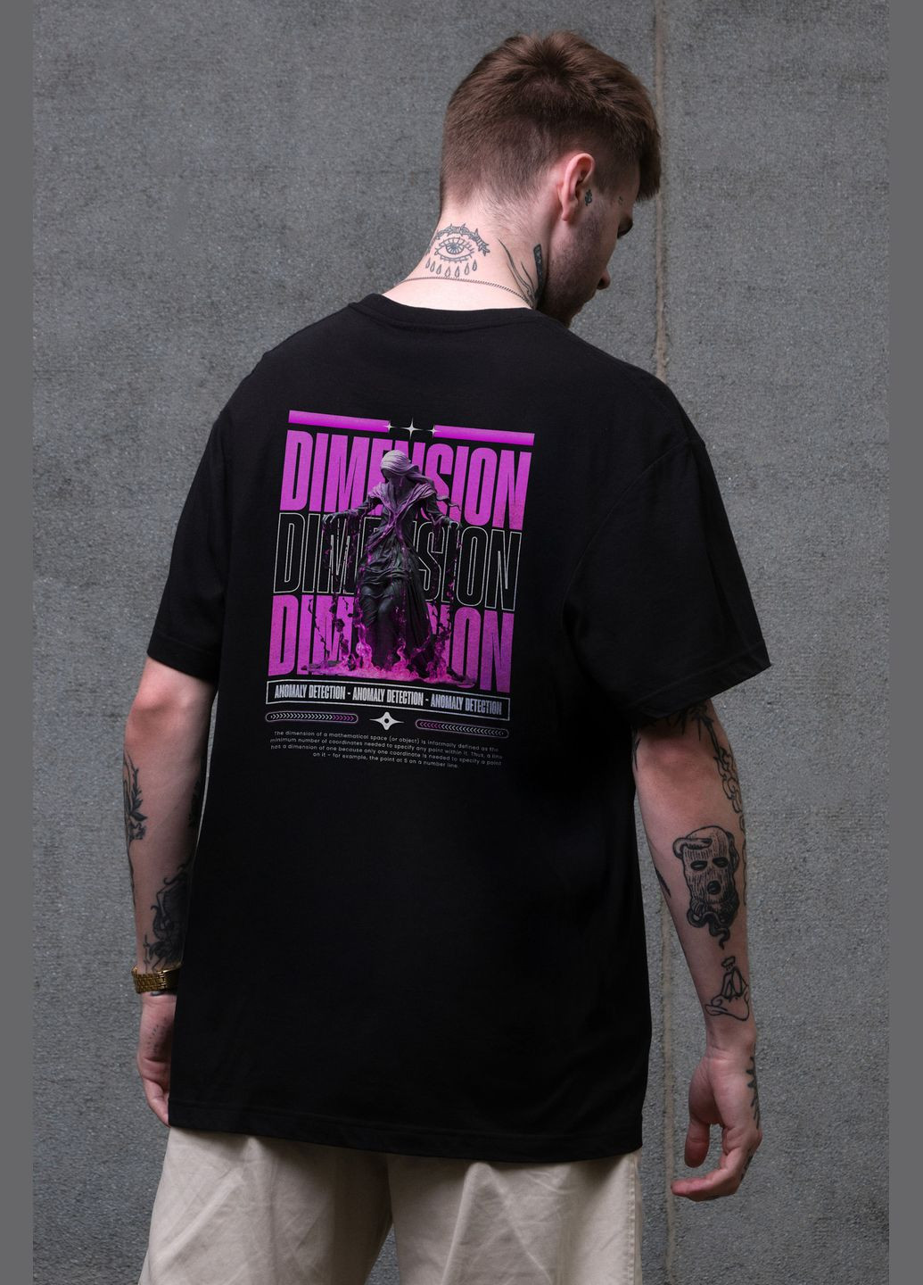 Чорна чоловіча оверсайз футболка з принтом dimension з довгим рукавом Without