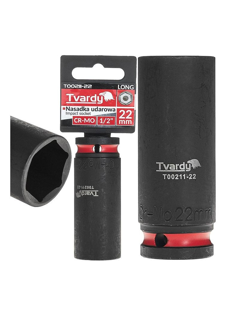 Головка ударна "Tvardy" з хром-молібденової сталі (Cr-Mo) 1/2" 6-гранна довга 22 мм Geko (351851763)